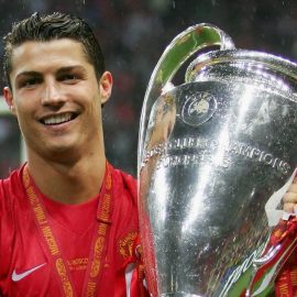 Manchester United Legend Cristiano Ronaldo With The UCL Trophy